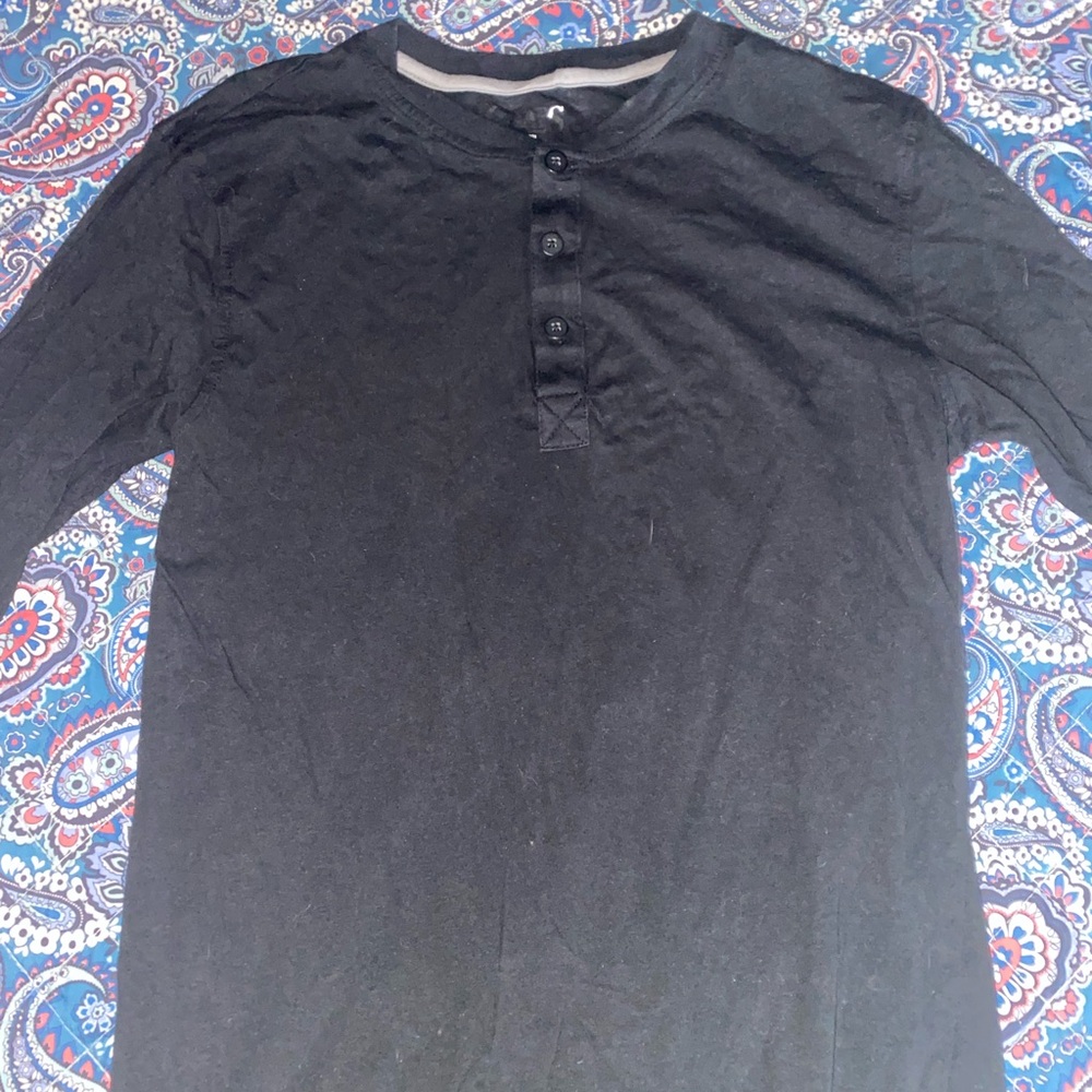 Black Long Sleeve Henley Tee with Slim Fit